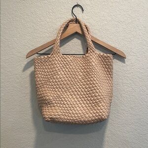 Tan Beige Woven Tote Bag